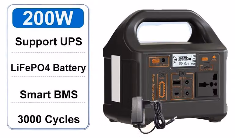 Centralina portatile, capacità di uscita di 200W, compatibile con la ricarica solare, 200W, 153,6Wh