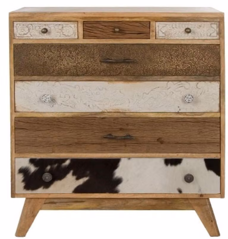 Casa Padrino cassettiera in stile country con 7 cassetti colori naturali / multicolore 70 x 30 x h. 80 cm - Mobili in stile country