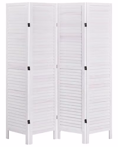 Parete divisoria pieghevole a 4 pannelli in legno bianco sporco