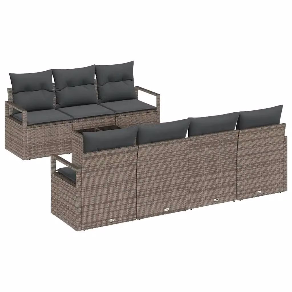 Set di divani da giardino vidaXL in rattan grigio con 8 pezzi, inclusi cuscini e tavolino da esterno – 2