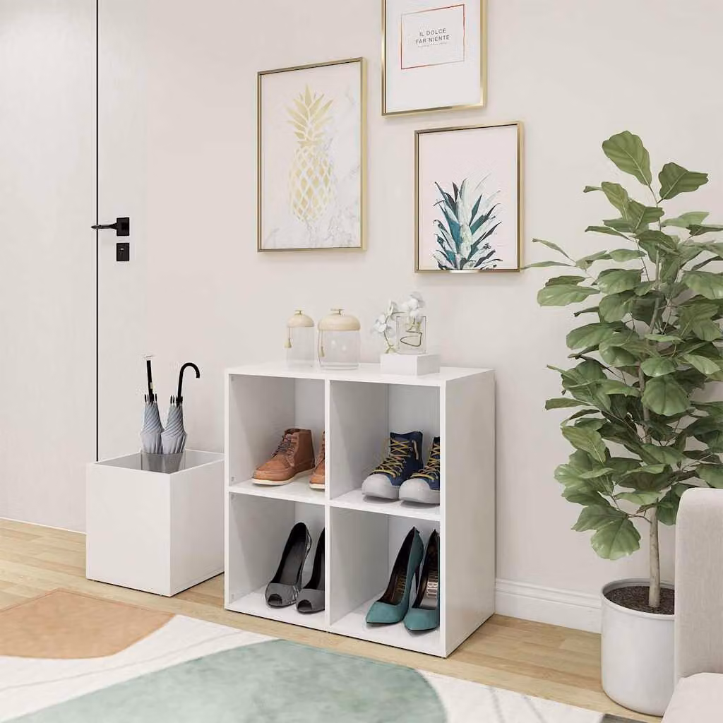Scarpiera da ingresso vidaXL Bianca in Legno Multistrato con ripiani L: 105 cm, P: 35,5 cm, H: 70 cm