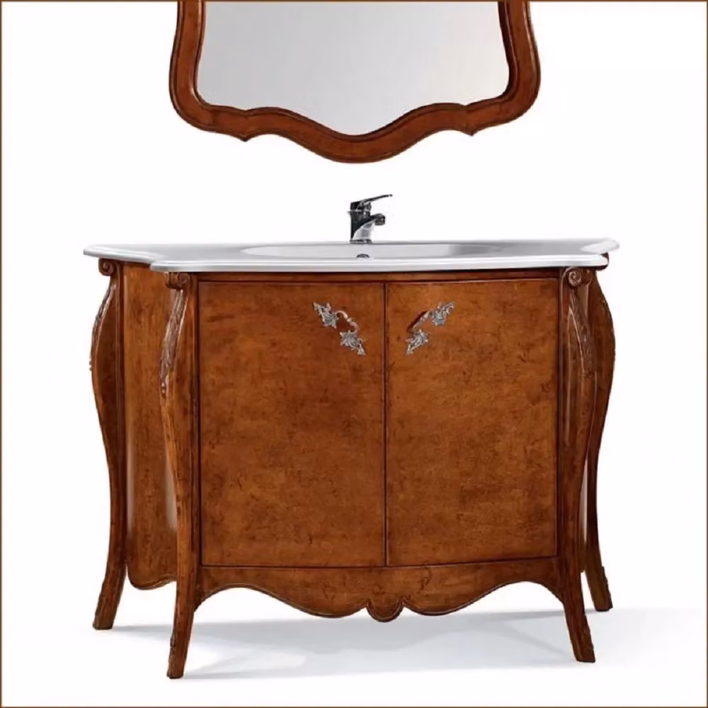 Mobile bagno bombato MOBILI 2G in legno marrone con lavabo, 2 ante e specchio, L: 122 cm, P: 48 cm, H: 85 cm – 2