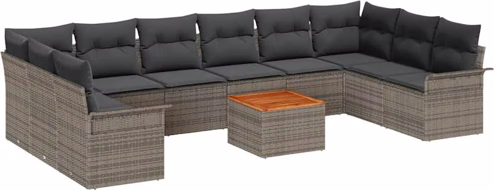 Set Divano da Giardino con cuscino 11 pcs Grigio polyrattan