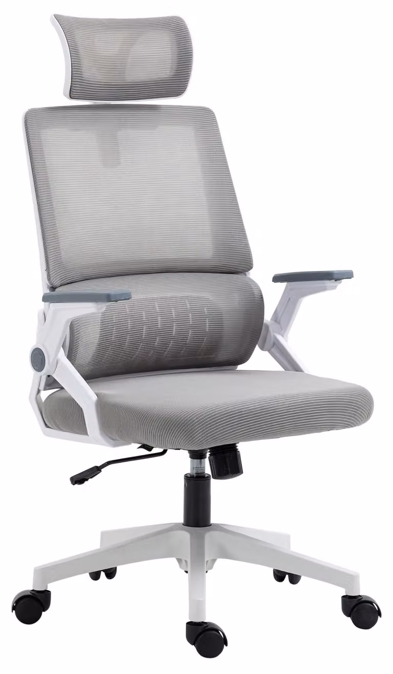 Vinsetto Sedia da ufficio ergonomica con poggiatesta regolabile, grigia