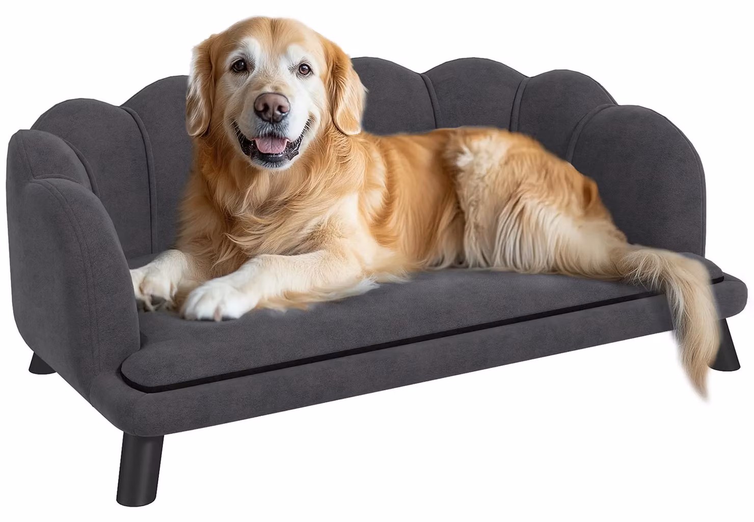Divano per cani - Cuccia per cani - Rivestimento lavabile - Schienale - Gambe in legno - Grigio