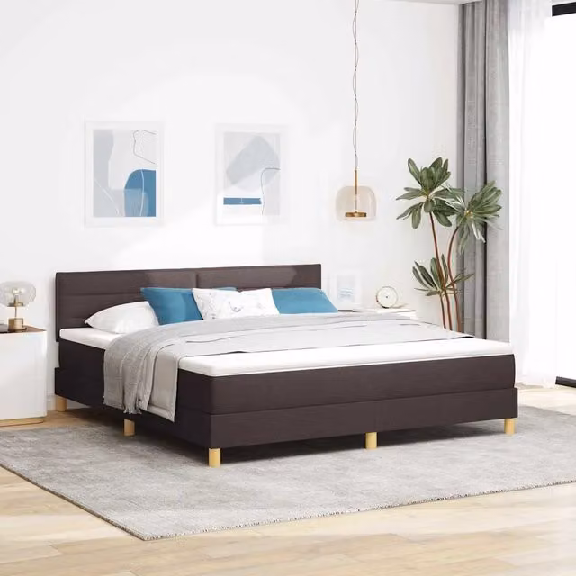 Letto matrimoniale moderno vidaXL in tessuto marrone con illuminazione LED sottostante e porta USB, L/P: 180 x 200 cm – 1