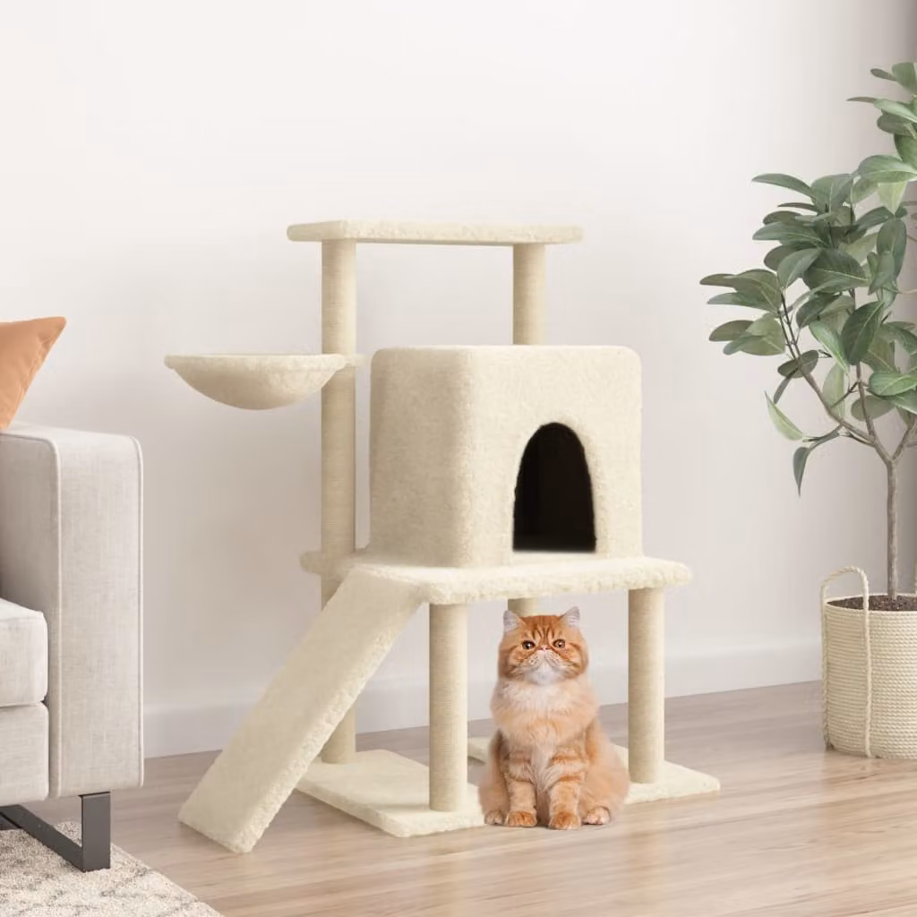 Albero per gatti vidaXL con tiragraffi in sisal, colore beige, Altezza: 96,5 cm