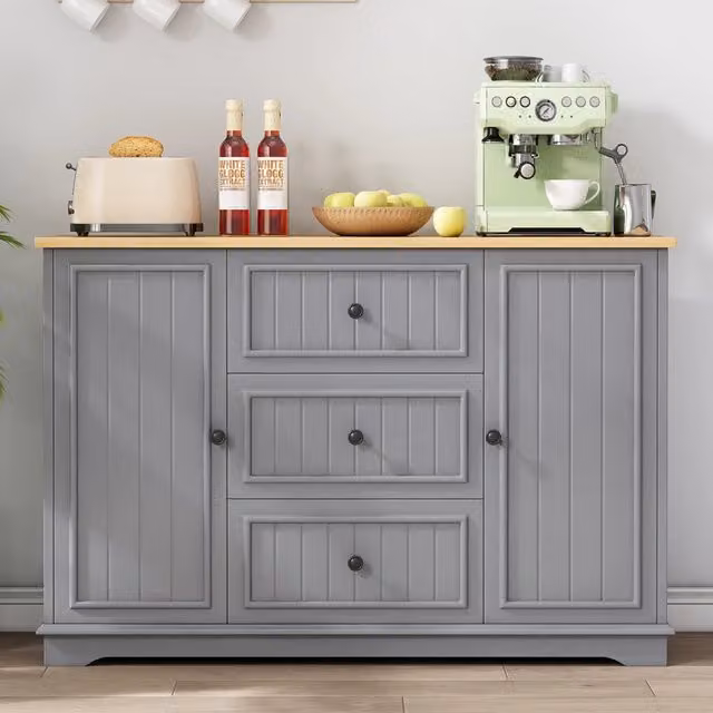 Credenza con 3 cassetti e ripiani regolabili in MDF grigio per cucina e sala da pranzo 126 × 40 × 86 cm
