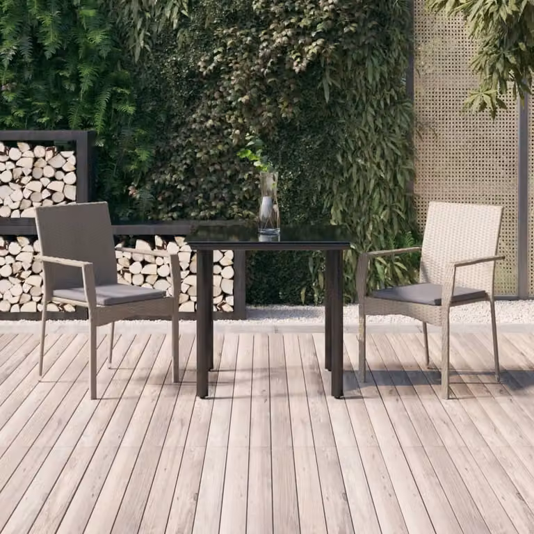 Maison Exclusive - Set da pranzo da giardino a 3 pezzi con cuscini in rattan sintetico nero e grigio