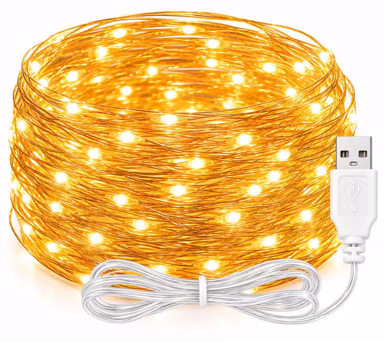 Catena luminosa a LED, alimentazione USB, 3 metri, 30 LED bianco caldo, per uso interno