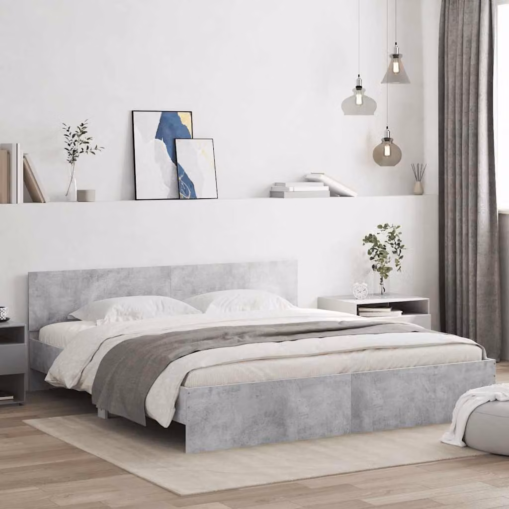 vidaXL Giroletto con Testiera in Tessuto Grigio 200x200 cm – 1
