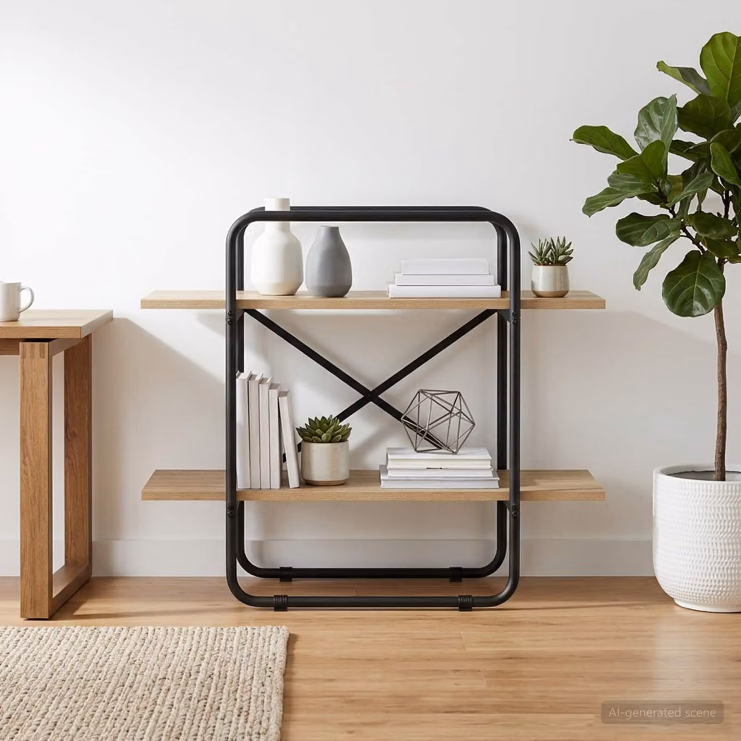 Libreria a 2 livelli vidaXL in stile industriale, colore marrone, L 80 cm x P 35 cm x H 70 cm