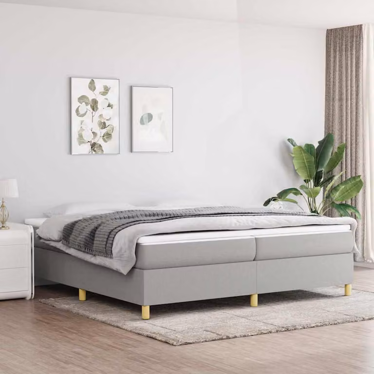 vidaXL Letto Ibrido con Giroletto a Molle e Materasso in Tessuto Grigio e Bianco L/P: 200 x 200 cm