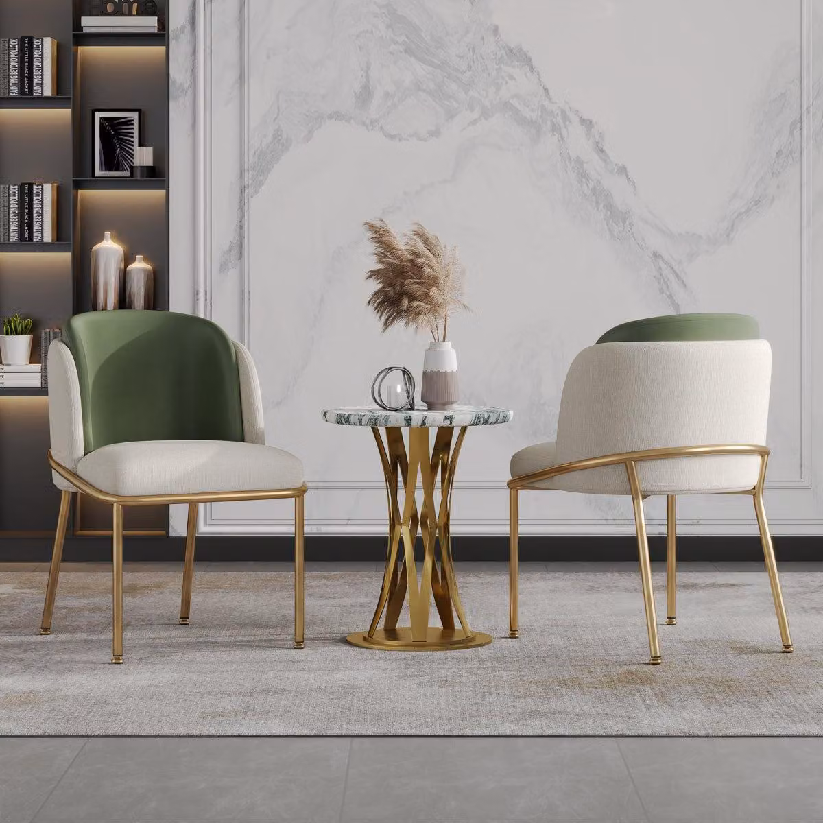 Set di 2 moderne sedie da pranzo con gambe inclinate, piedini regolabili, imbottitura, adatte per cucina e soggiorno, disponibili nei colori verde, oro e beige