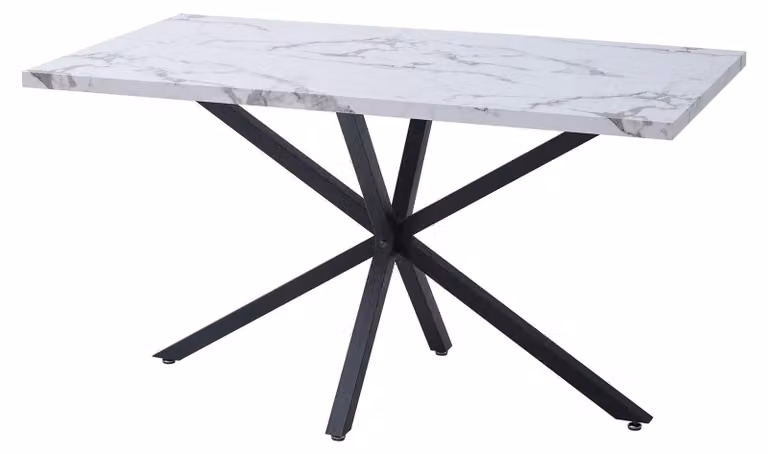 Tavolo da pranzo rettangolare - Piano del tavolo con effetto marmo, dimensioni 140x80 cm - Gambe in metallo - Adatto per 6 persone - Stile moderno e minimalista - Bianco