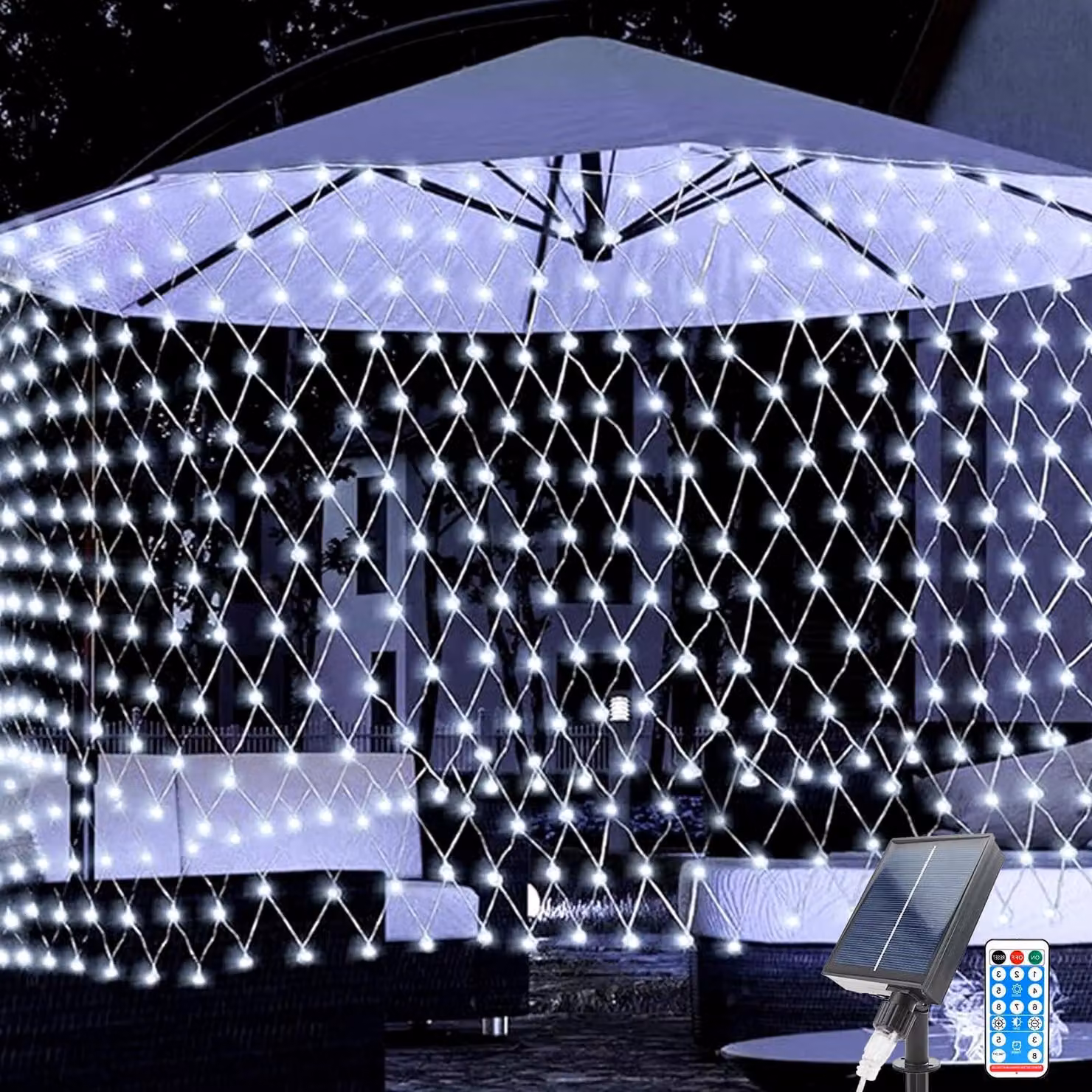 Catena luminosa a LED, 2x3 metri, 198 LED, 8 modalità, impermeabile, alimentazione solare