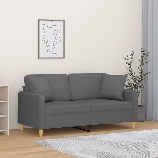 Divano a 2 Posti con Cuscini-Sofa 2 Posti con Cuscini Grigio Scuro 140 cm in Tessuto 537768