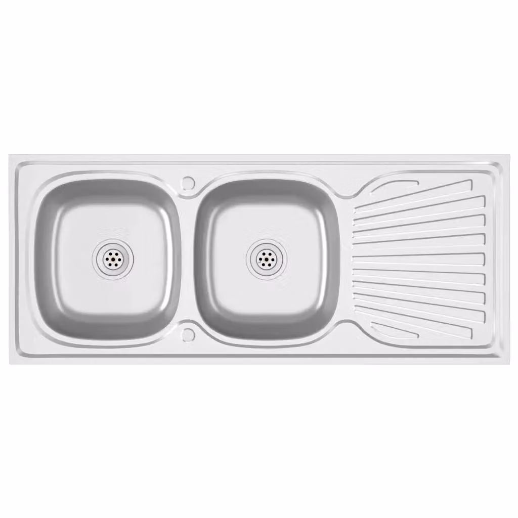 Lavello da cucina a doppia vasca vidaXL in acciaio color argento L: 120 cm, P: 60 cm, H: 15,5 cm – 2