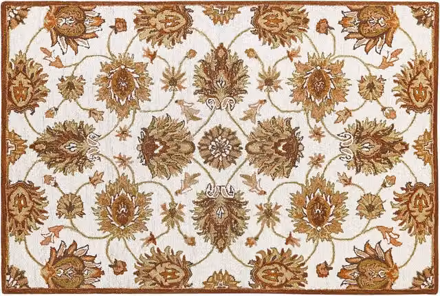 Tappeto Beliani in lana multicolore beige e marrone con motivo orientale e moderno, L 160 cm x P 230 cm, fatto a mano