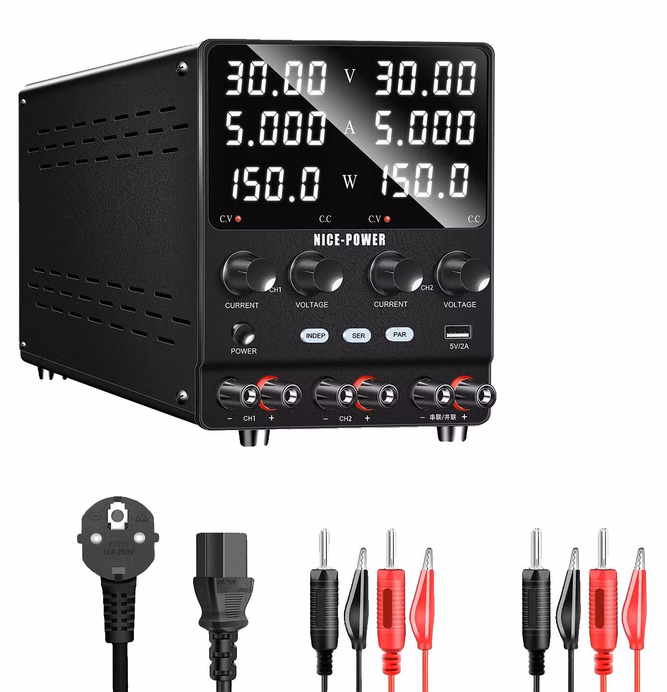 Alimentatore DC, tensione regolabile, uscita a doppio canale, 30V 5A, doppio canale