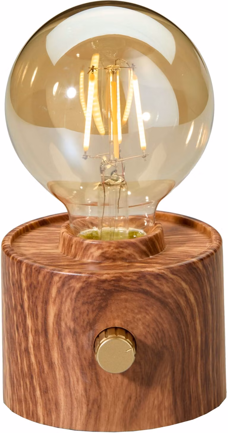 Lampada da tavolo LED vintage a forma di lampadina a incandescenza Edison, ricaricabile tramite USB-C, dimmerabile con interruttore rotante – decorazione moderna in noce