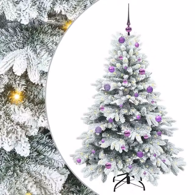 Albero di Natale artificiale moderno bianco con 150 LED luce bianca calda in PE e PVC, Altezza: 150 cm
