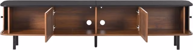 Mobile TV moderno in MDF e PB color noce con ante scorrevoli e griglia, 190x35x45 cm