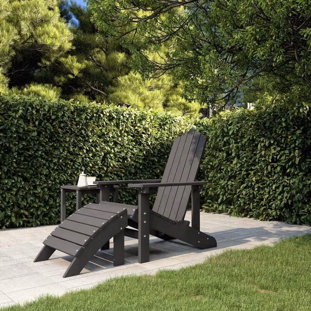 Sedia da giardino Adirondack in HDPE, colore antracite, con poggiapiedi, ideale per l'arredamento del giardino e per l'area relax all'aperto, peso: 21,04 kg