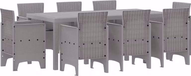 Set da Pranzo per Giardino 9 pcs Grigio Chiaro Polipropilene