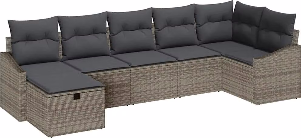 Set di divani con cuscino 7 pcs Grigio polyrattan