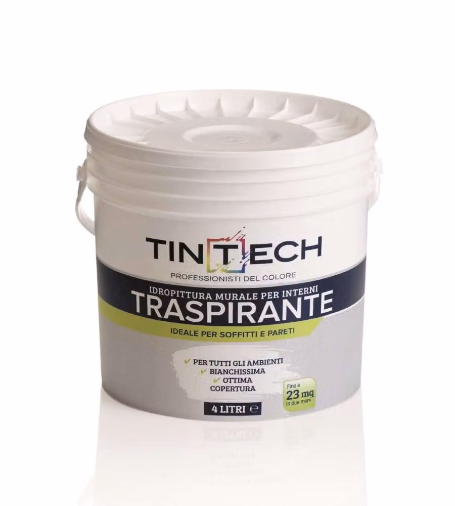 Tintech Idropittura Traspirante Bianco Opaco 4L - Soffitti e Pareti