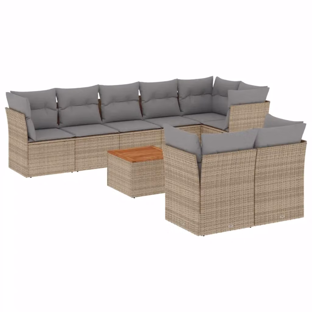 vidaXL Set Divano da Giardino a Forma di U in Polyrattan con Cuscini Beige e Grigio e Tavolino da Caffè – 2