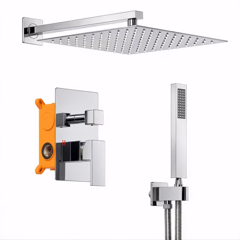 Set doccia da incasso, 30 cm, soffione a pioggia, cromato lucido