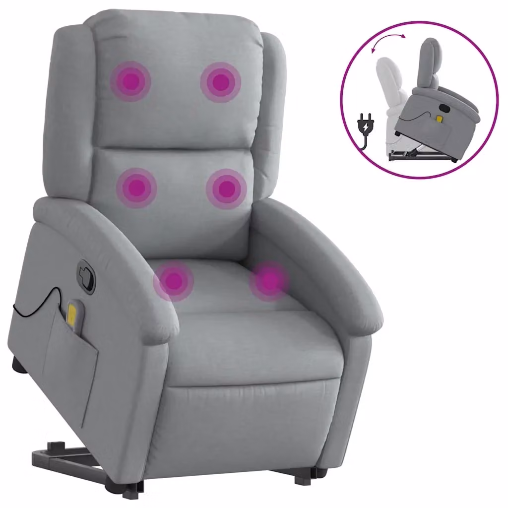 vidaXL Poltrona Alzapersona Reclinabile con Massaggio Grigio Chiaro in Tessuto – 2