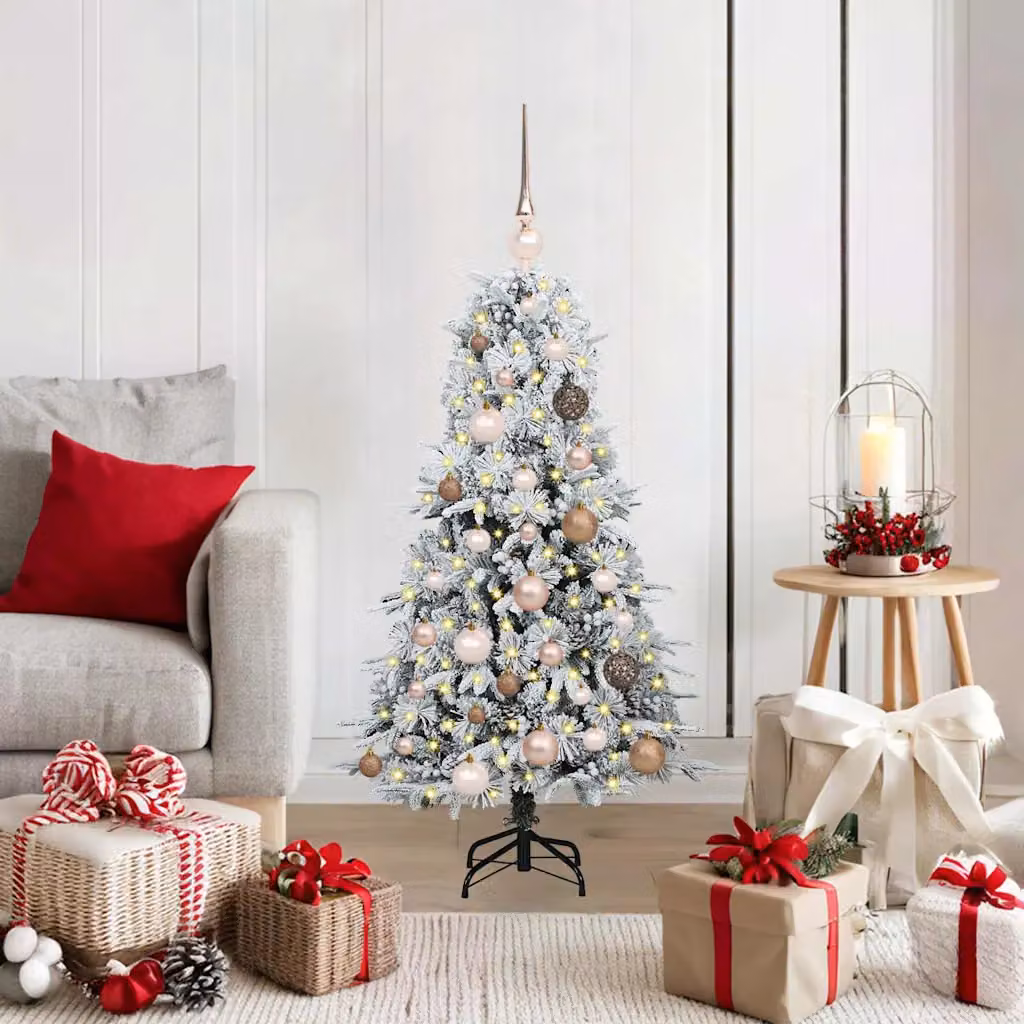 Albero di Natale artificiale vidaXL bianco con luci LED bianco caldo e rami pieghevoli, Altezza: 120 cm