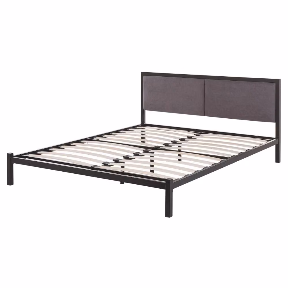 Letto Beliani in stile industrial con struttura in metallo e tessuto, Nero e Grigio, L/P/H: 160 x 200 x 85 cm – 2