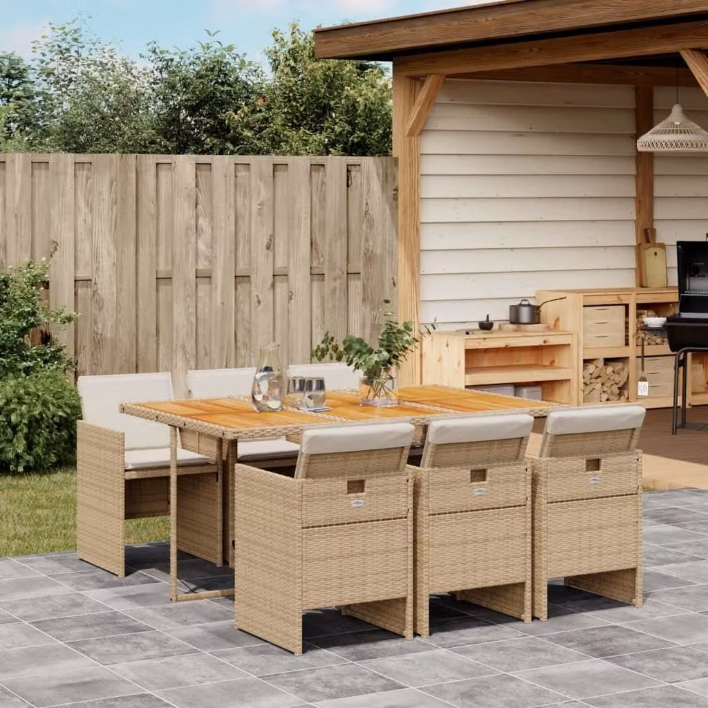 Maison Exclusive - Set da Pranzo da Giardino 7 pz con Cuscini Beige in Polyrattan