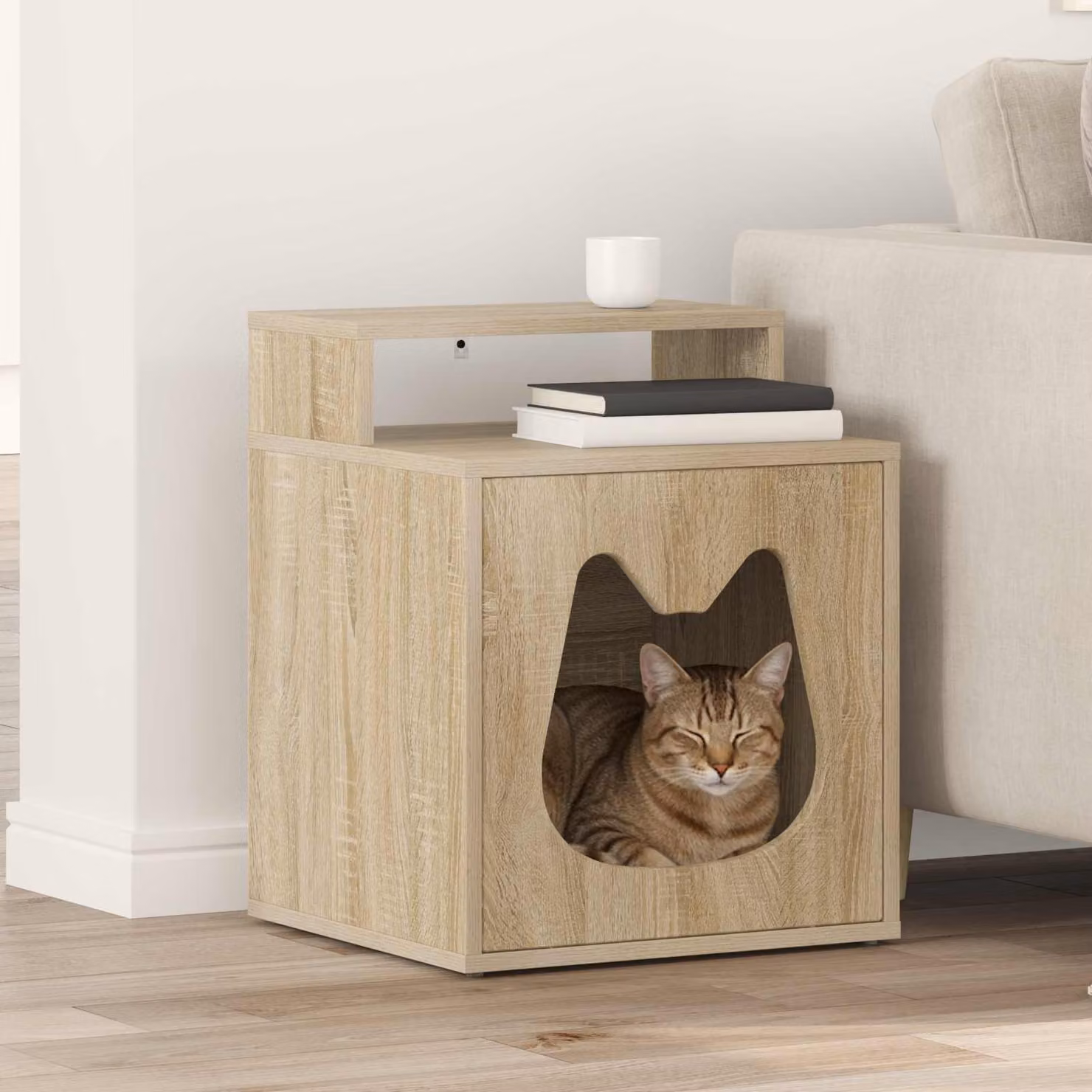 Casa per Gatti vidaXL in Legno Ingegnerizzato, Colore Marrone e Beige, L 42,5 x P 40 x H 53,5 cm