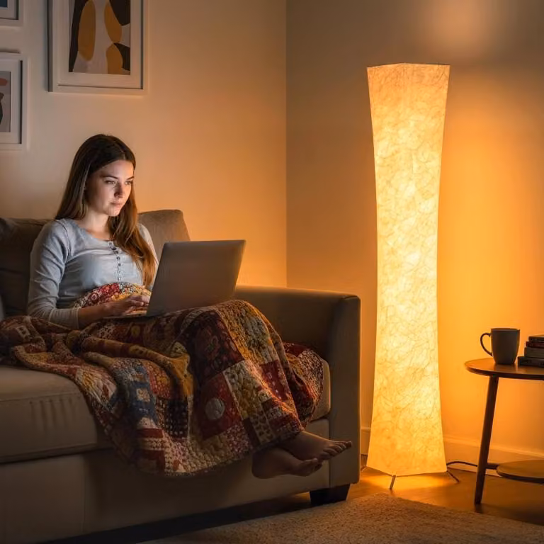 Lampada da terra Moonbite, design grattacielo, con paralume effetto carta, interruttore a pedale con 3 livelli di intensità, LED da 10,5W, luce bianco caldo 3000K, acciaio, colore argento e bianco