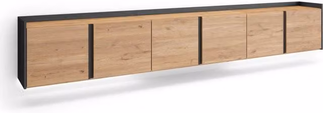 Mobile TV Soggiorno, 309x50x35 cm, Per TV fino a 80", Sospeso, da appendere, LED, Rovere e nero