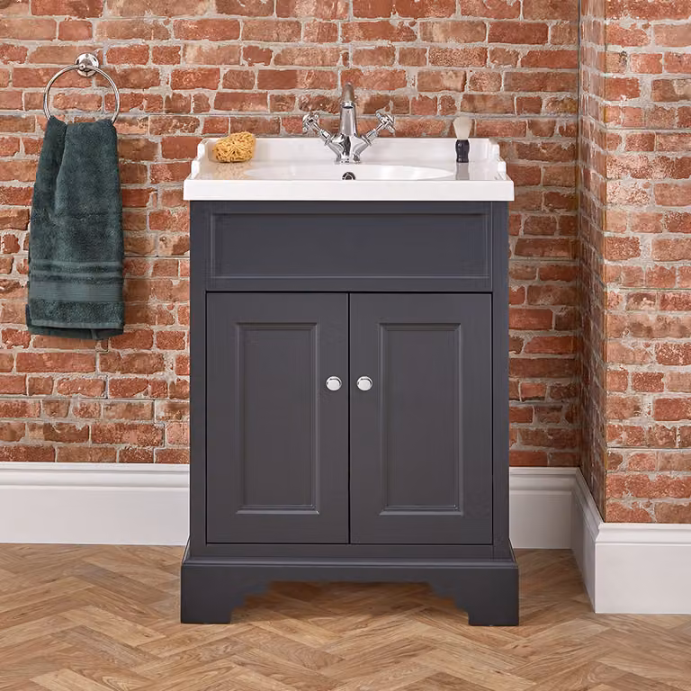 Mobile Bagno Grigio Chiaro da 400mm con Lavabo e Maniglia Classica Rotonda Cromata - Thornton
