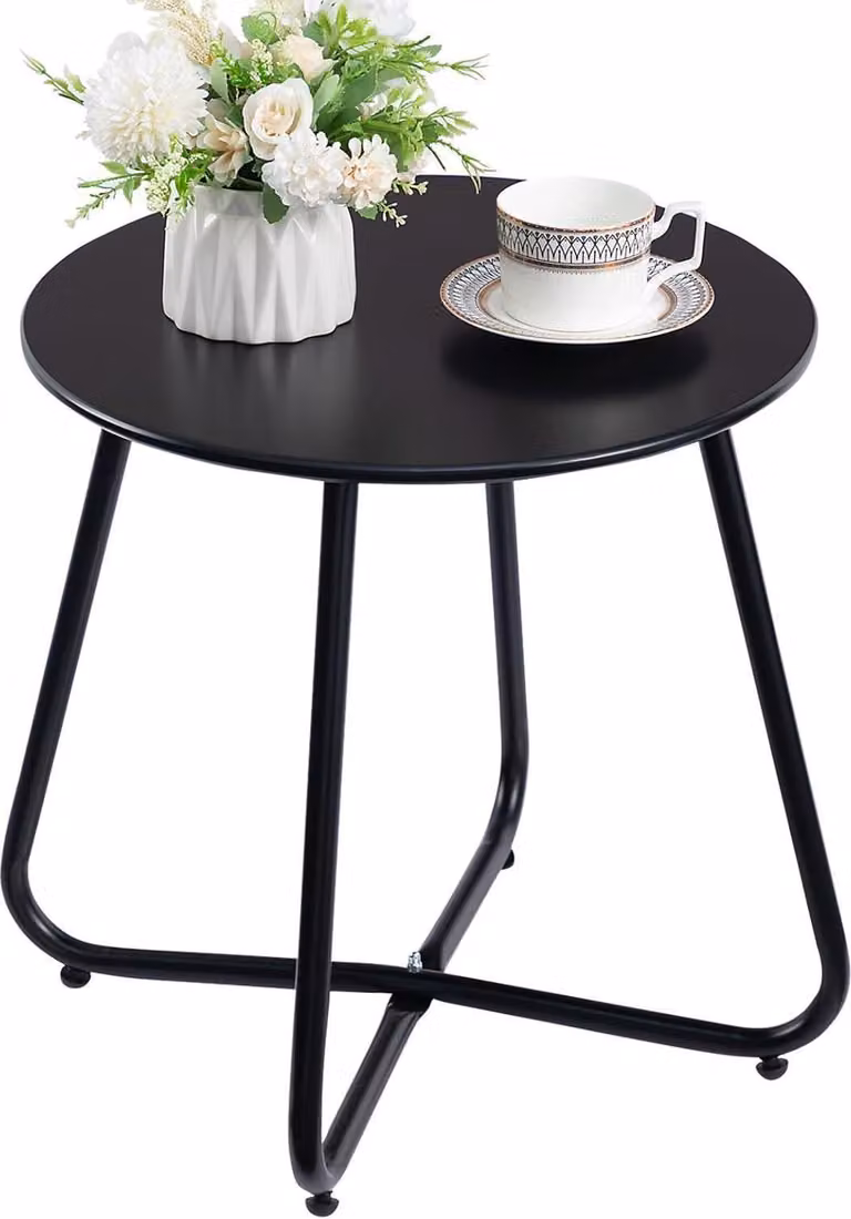 HollyHOME Tavolo da balcone Piccolo Tavolo da giardino Rotondo in metallo resistente alle intemperie Nero