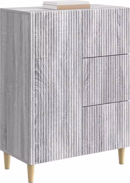 Credenza moderna in legno ingegnerizzato Grigio Sonoma per soggiorno e sala da pranzo L: 66 cm, P: 34,5 cm, H: 90 cm