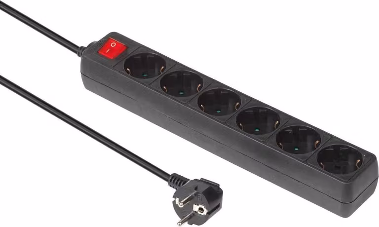 MicroConnect 6-way Schuko Socket 5M Black (GRU0065B)