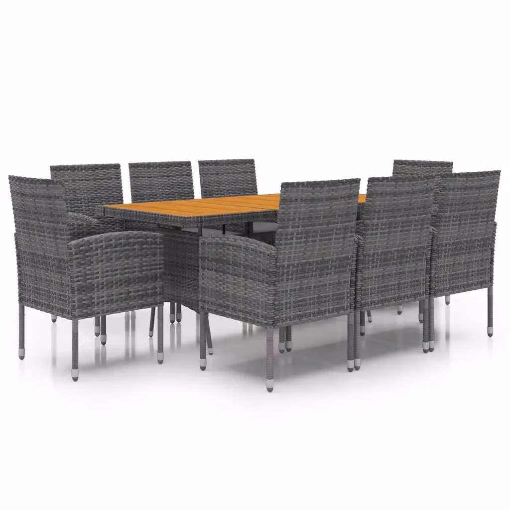 Set da pranzo per esterni vidaXL in polyrattan e legno di acacia grigio, 9 pezzi – 2