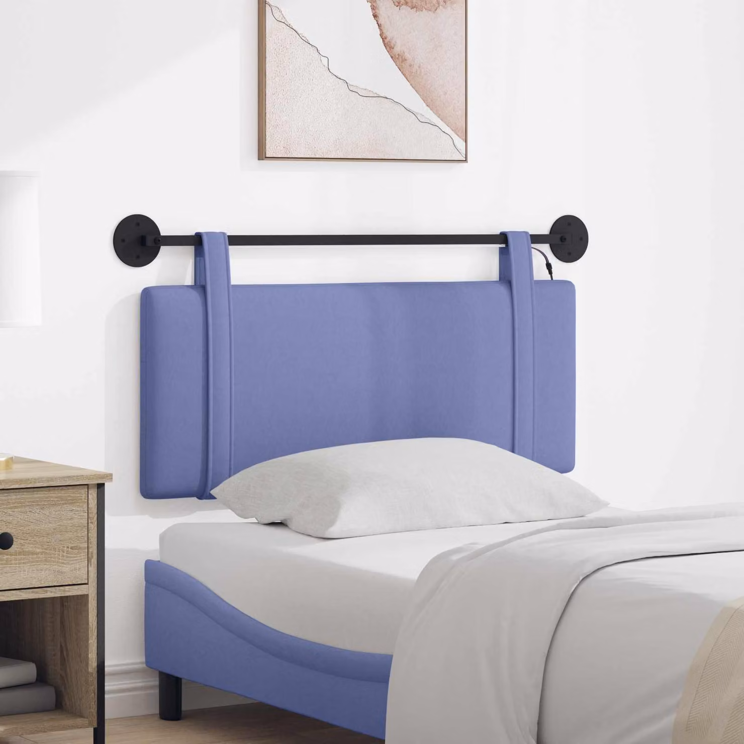 Testiera per letto sospesa vidaXL in tessuto blu con illuminazione integrata e pannello imbottito