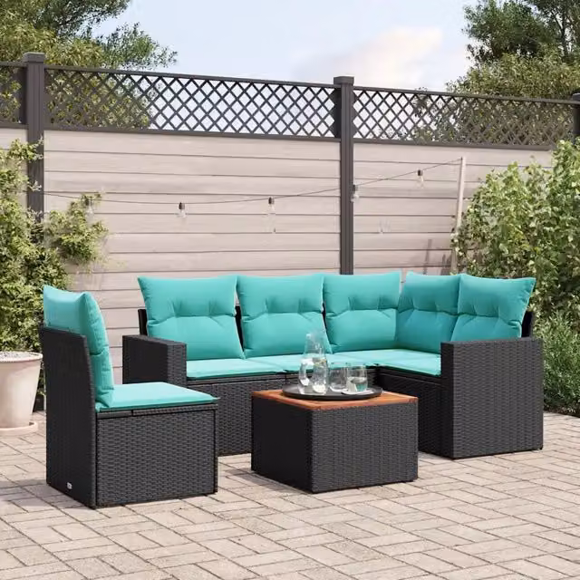 Set Divani da Giardino 6 pz con Cuscini Nero in Polyrattan 3256456