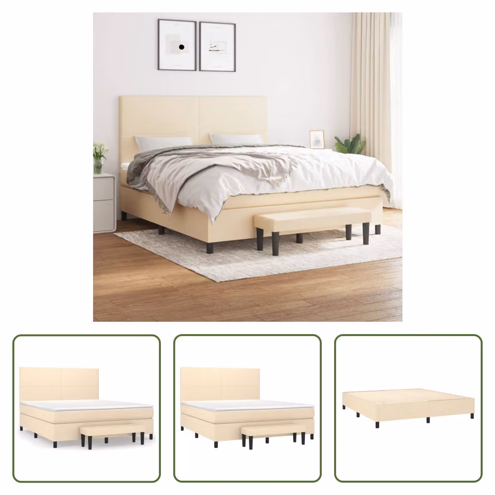 The Living Store Letto a molle con materasso crema 180x200 cm in tessuto
