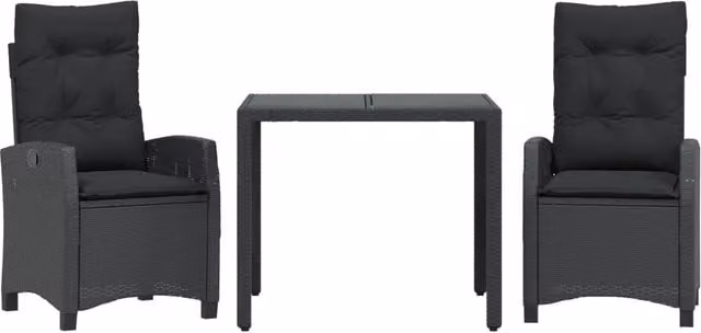 Set da Pranzo da Giardino 3 pz | Set Salotto da Giardino con Cuscini Nero in Polyrattan