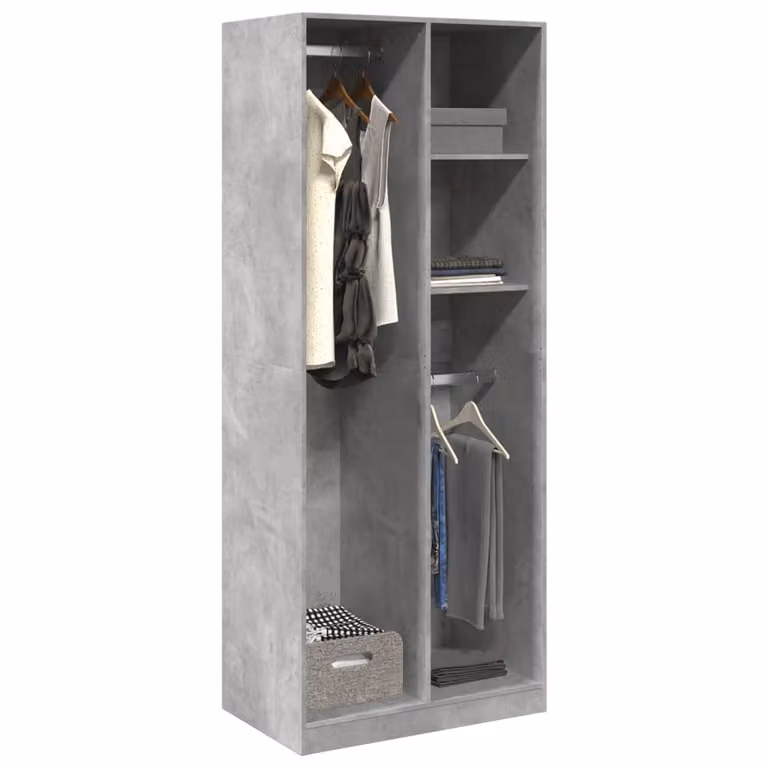 Armadio vidaXL Grigio con ripiani e appendiabiti in legno e MDF L: 80 cm, P: 50 cm, H: 200 cm